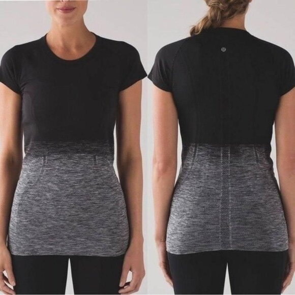 Lululemon Swiftly Tech T-Shirt Black / Grey Ombre Fade Size 4 - Picture 2 of 6